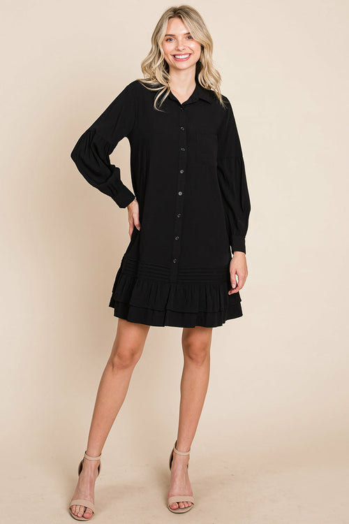 Collared Ruffled Hem Pintucked Shirt Dress | Apparel | Kitchen + Metal