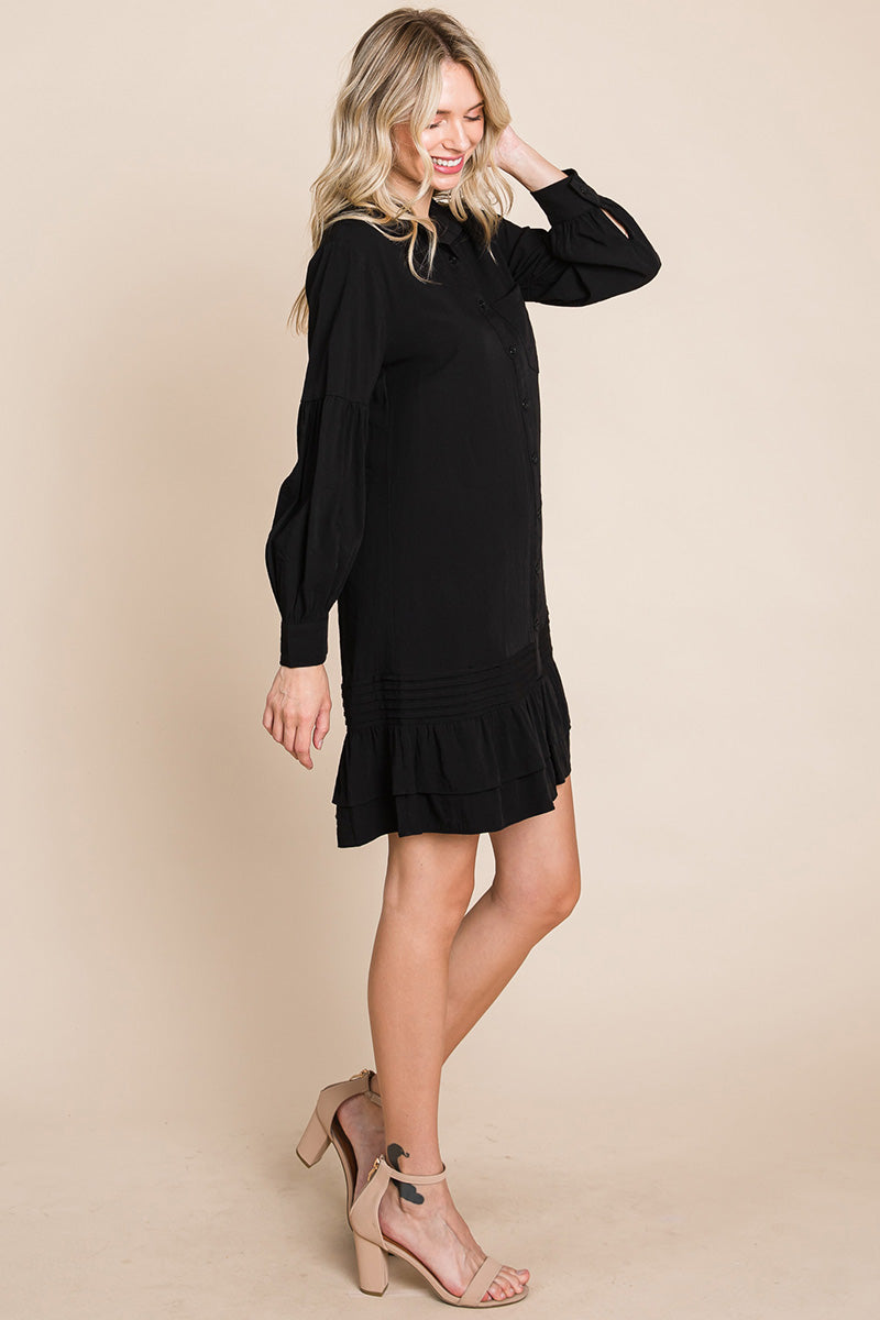 Collared Ruffled Hem Pintucked Shirt Dress | Apparel | Kitchen + Metal