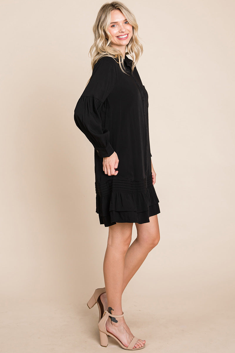 Collared Ruffled Hem Pintucked Shirt Dress | Apparel | Kitchen + Metal