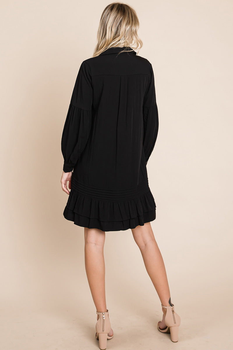 Collared Ruffled Hem Pintucked Shirt Dress | Apparel | Kitchen + Metal