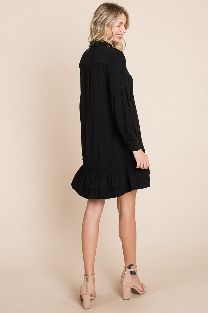 Collared Ruffled Hem Pintucked Shirt Dress | Apparel | Kitchen + Metal