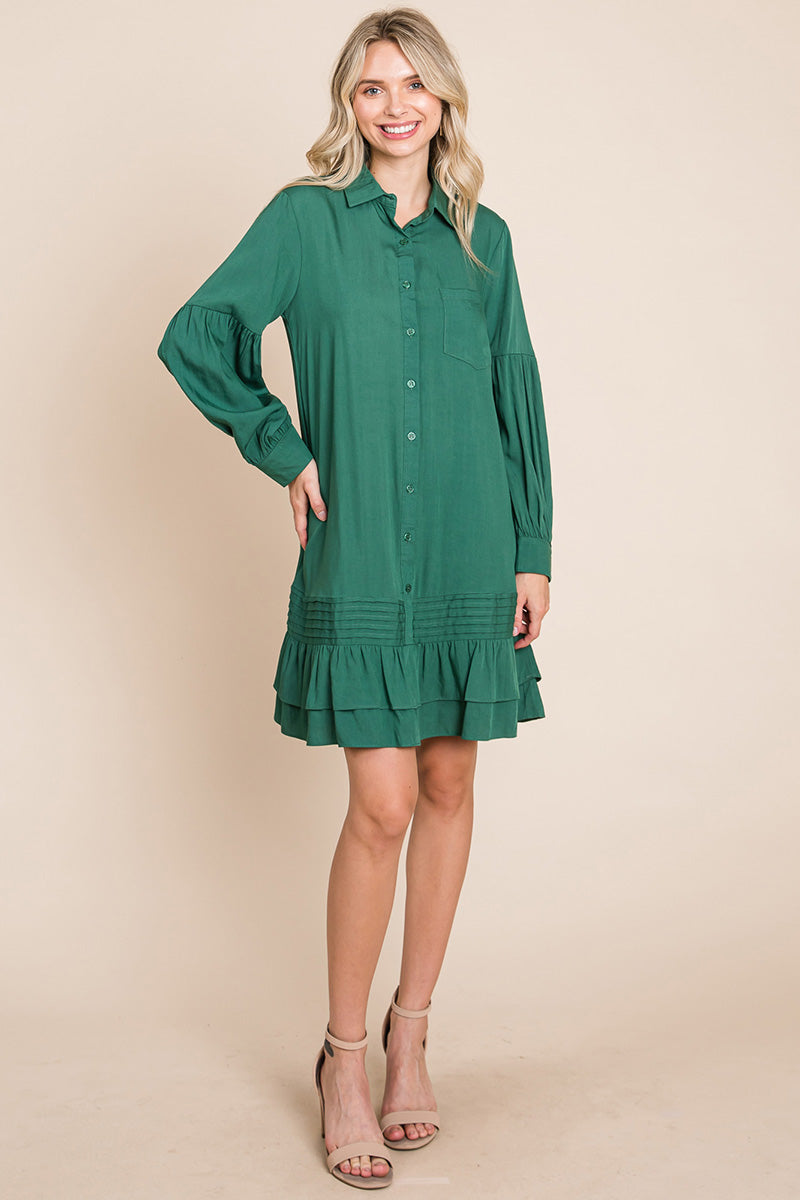 Collared Ruffled Hem Pintucked Shirt Dress | Apparel | Kitchen + Metal
