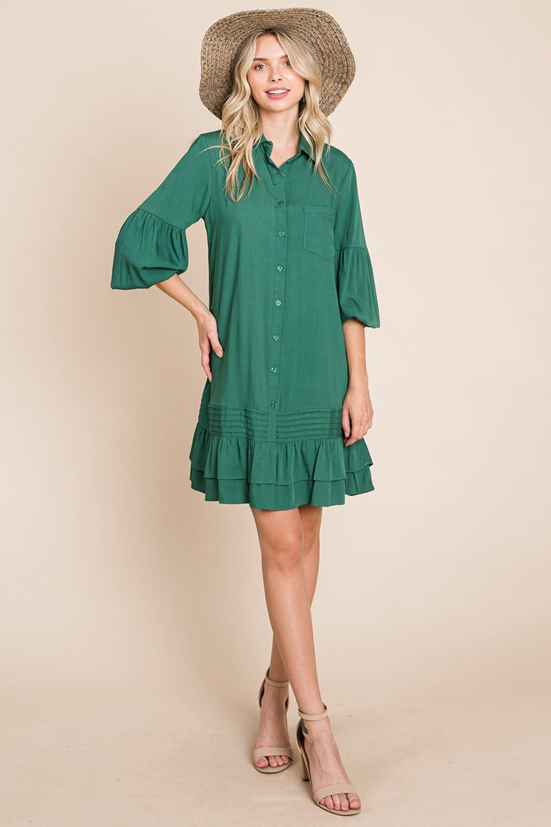 Collared Ruffled Hem Pintucked Shirt Dress | Apparel | Kitchen + Metal