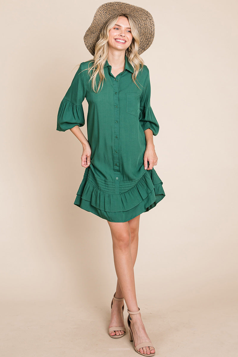 Collared Ruffled Hem Pintucked Shirt Dress | Apparel | Kitchen + Metal