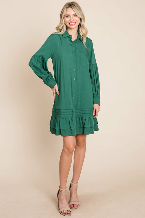 Collared Ruffled Hem Pintucked Shirt Dress | Apparel | Kitchen + Metal