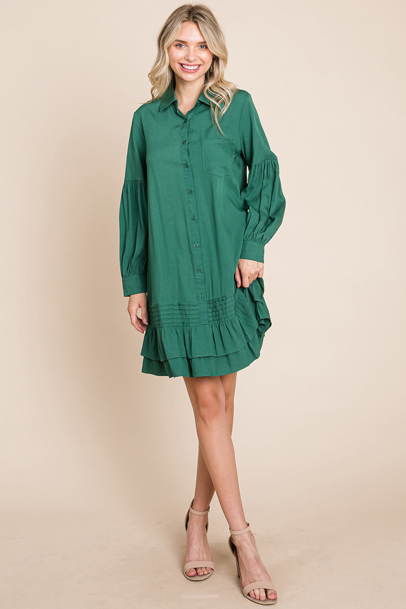 Collared Ruffled Hem Pintucked Shirt Dress | Apparel | Kitchen + Metal