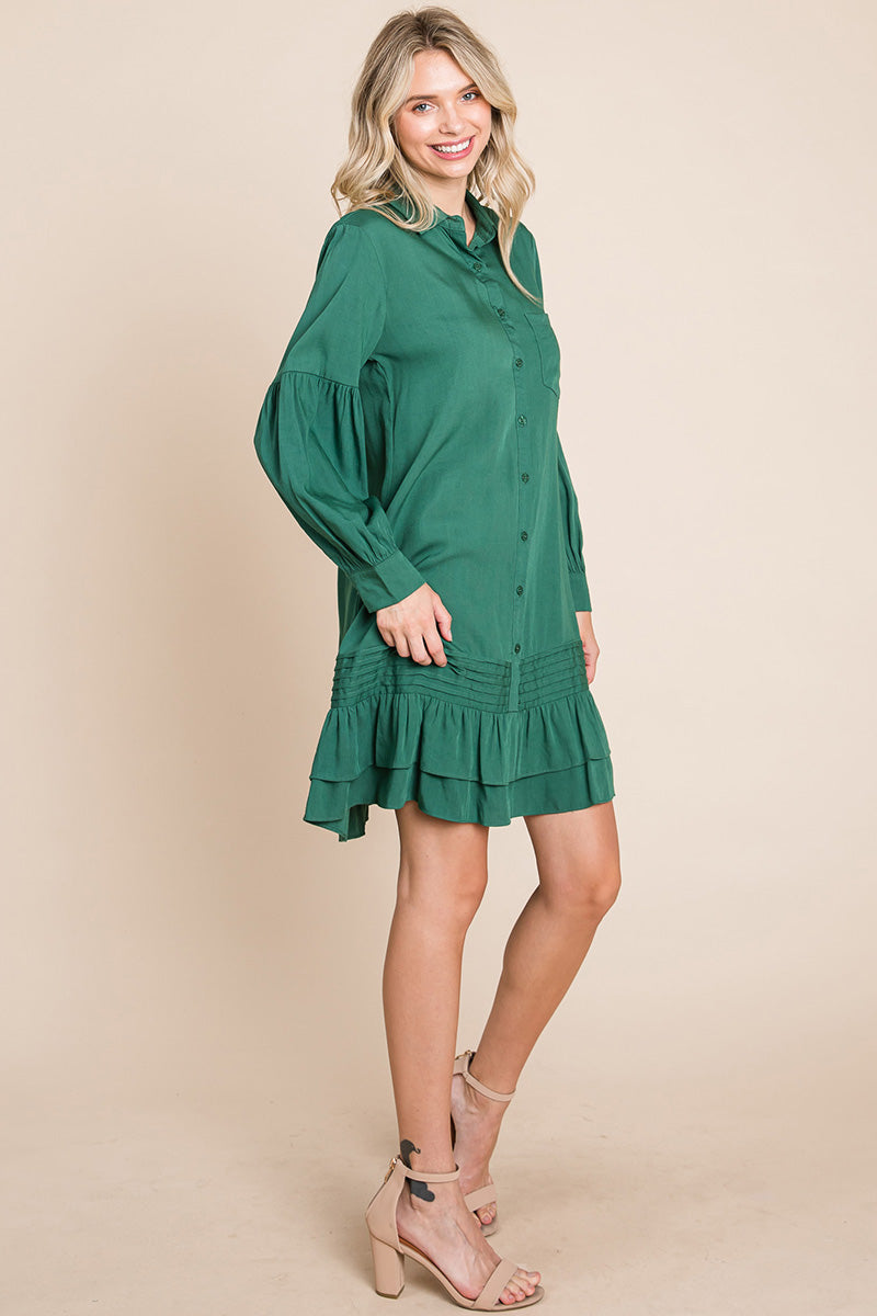 Collared Ruffled Hem Pintucked Shirt Dress | Apparel | Kitchen + Metal