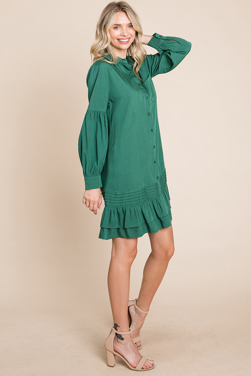 Collared Ruffled Hem Pintucked Shirt Dress | Apparel | Kitchen + Metal