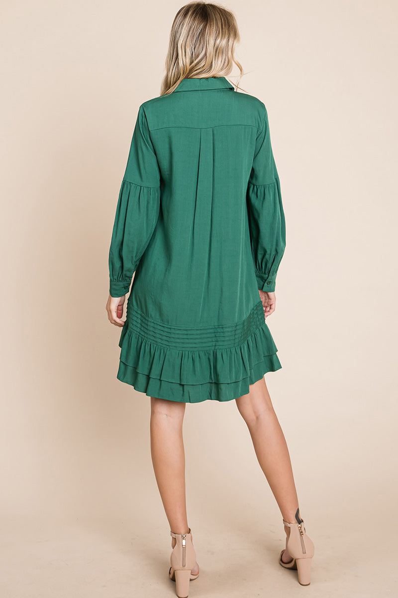 Collared Ruffled Hem Pintucked Shirt Dress | Apparel | Kitchen + Metal