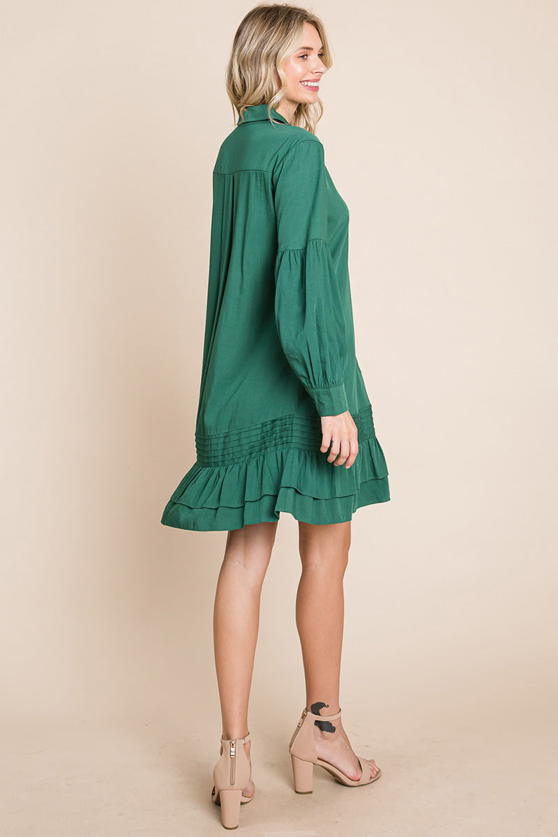 Collared Ruffled Hem Pintucked Shirt Dress | Apparel | Kitchen + Metal