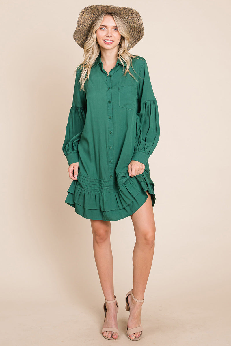 Collared Ruffled Hem Pintucked Shirt Dress | Apparel | Kitchen + Metal