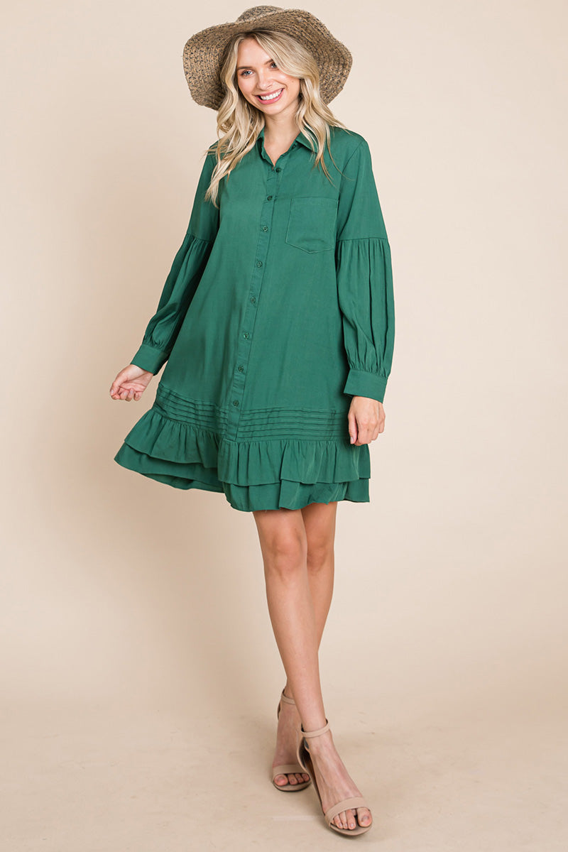 Collared Ruffled Hem Pintucked Shirt Dress | Apparel | Kitchen + Metal