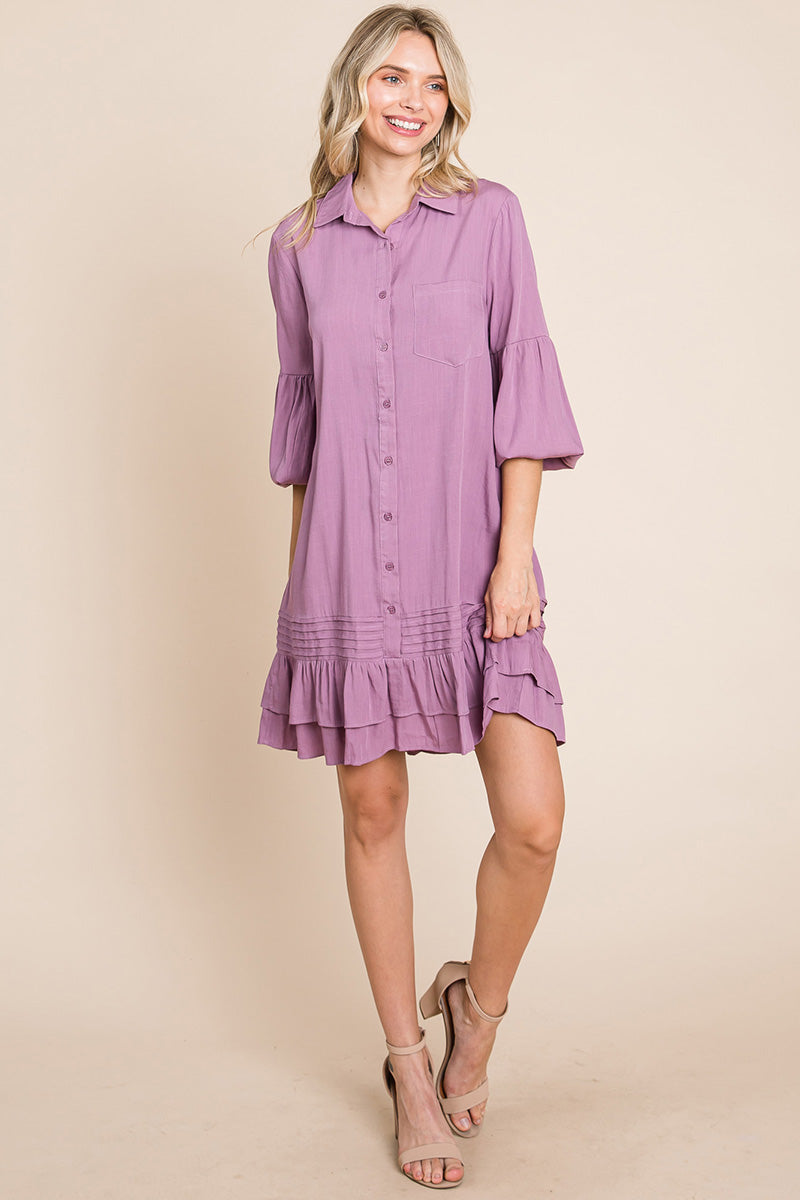 Collared Ruffled Hem Pintucked Shirt Dress | Apparel | Kitchen + Metal