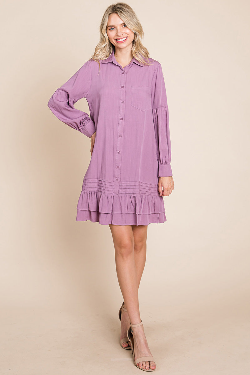 Collared Ruffled Hem Pintucked Shirt Dress | Apparel | Kitchen + Metal