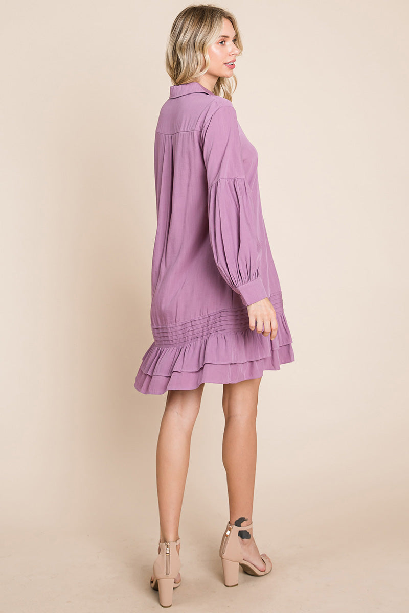 Collared Ruffled Hem Pintucked Shirt Dress | Apparel | Kitchen + Metal