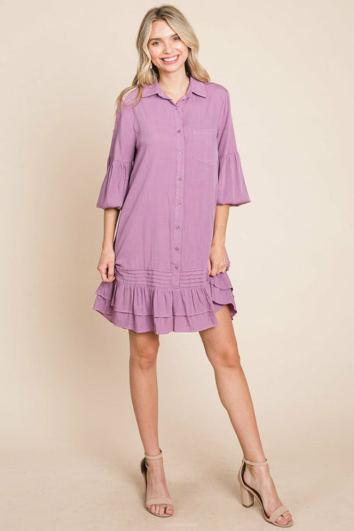 Collared Ruffled Hem Pintucked Shirt Dress | Apparel | Kitchen + Metal