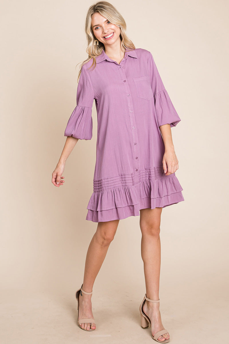 Collared Ruffled Hem Pintucked Shirt Dress | Apparel | Kitchen + Metal