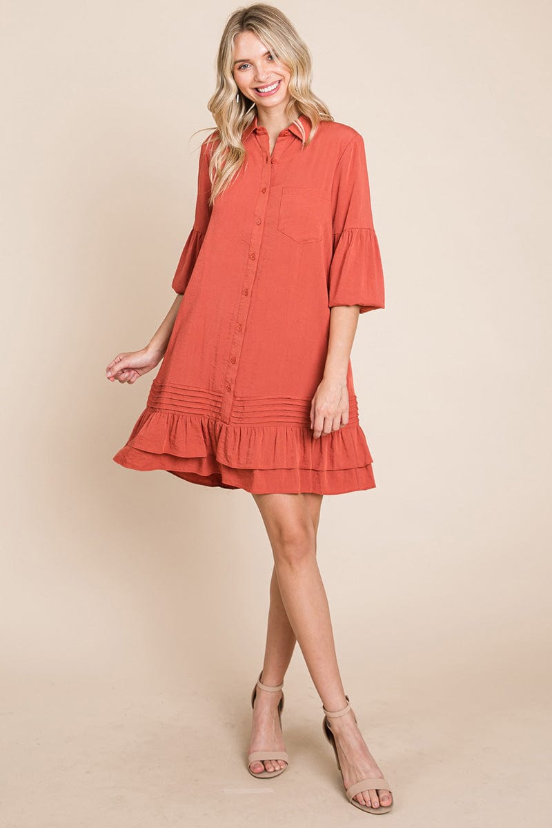 Collared Ruffled Hem Pintucked Shirt Dress | Apparel | Kitchen + Metal