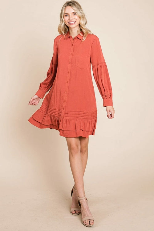 Collared Ruffled Hem Pintucked Shirt Dress | Apparel | Kitchen + Metal
