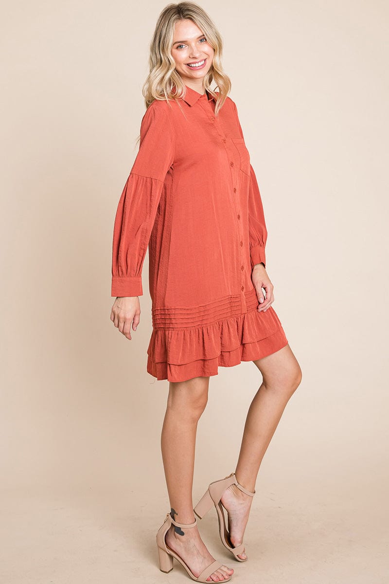 Collared Ruffled Hem Pintucked Shirt Dress | Apparel | Kitchen + Metal