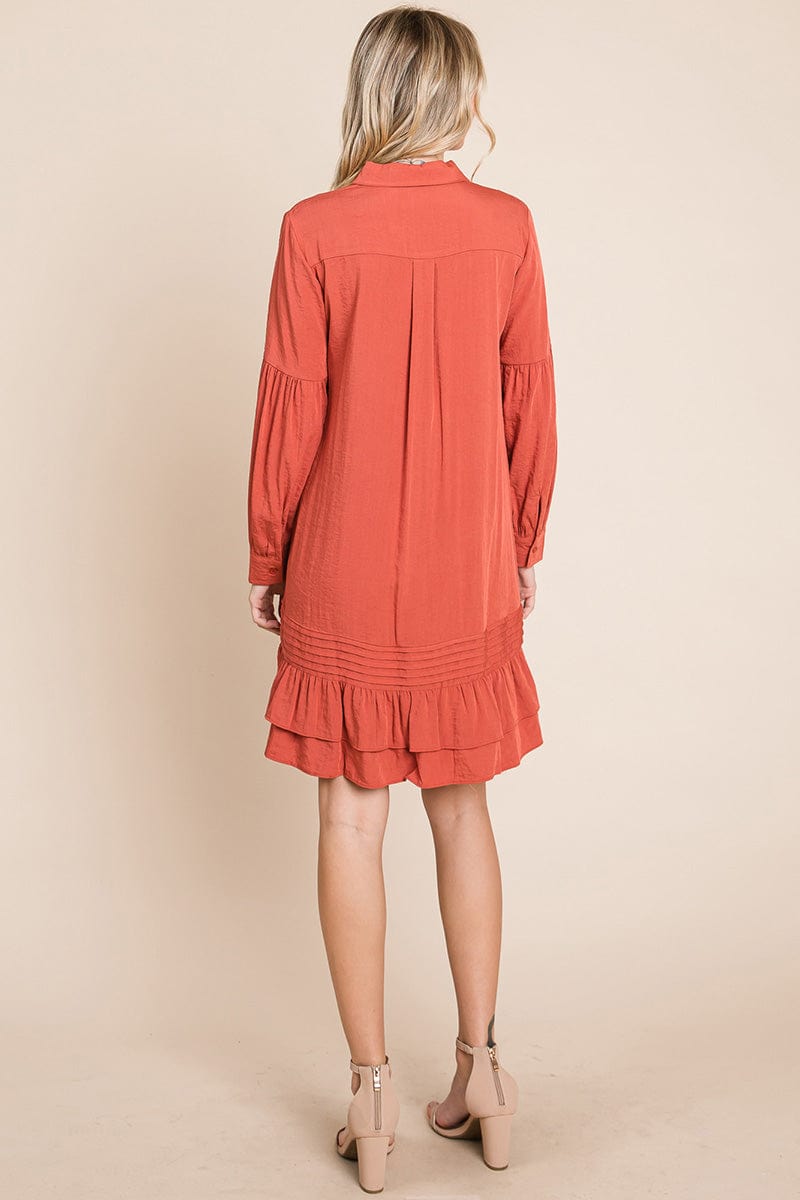 Collared Ruffled Hem Pintucked Shirt Dress | Apparel | Kitchen + Metal