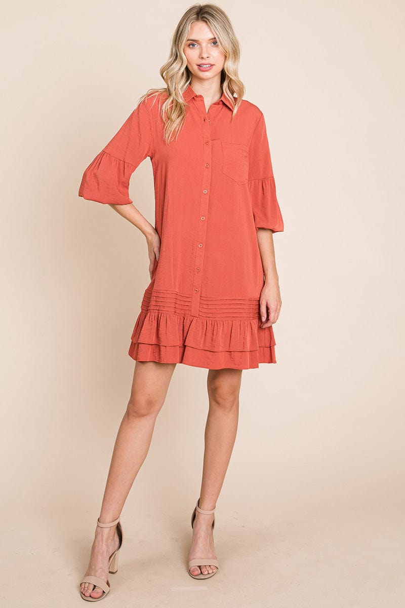 Collared Ruffled Hem Pintucked Shirt Dress | Apparel | Kitchen + Metal