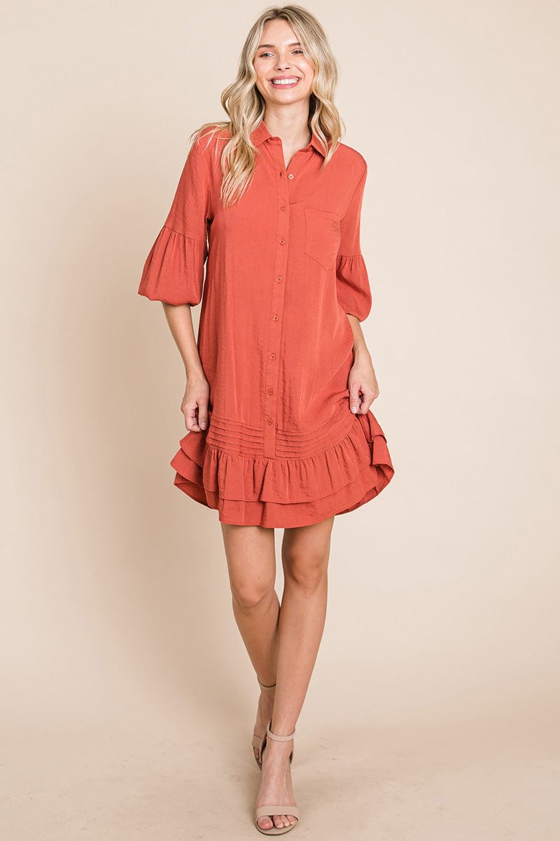 Collared Ruffled Hem Pintucked Shirt Dress | Apparel | Kitchen + Metal