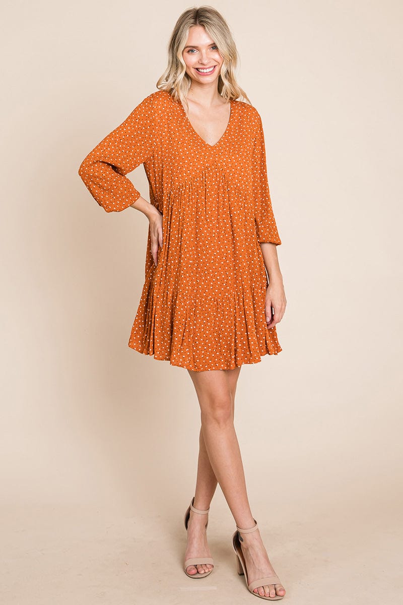 V neck Floral Printed Long Sleeve Pleated Dress | Apparel | Kitchen + Metal