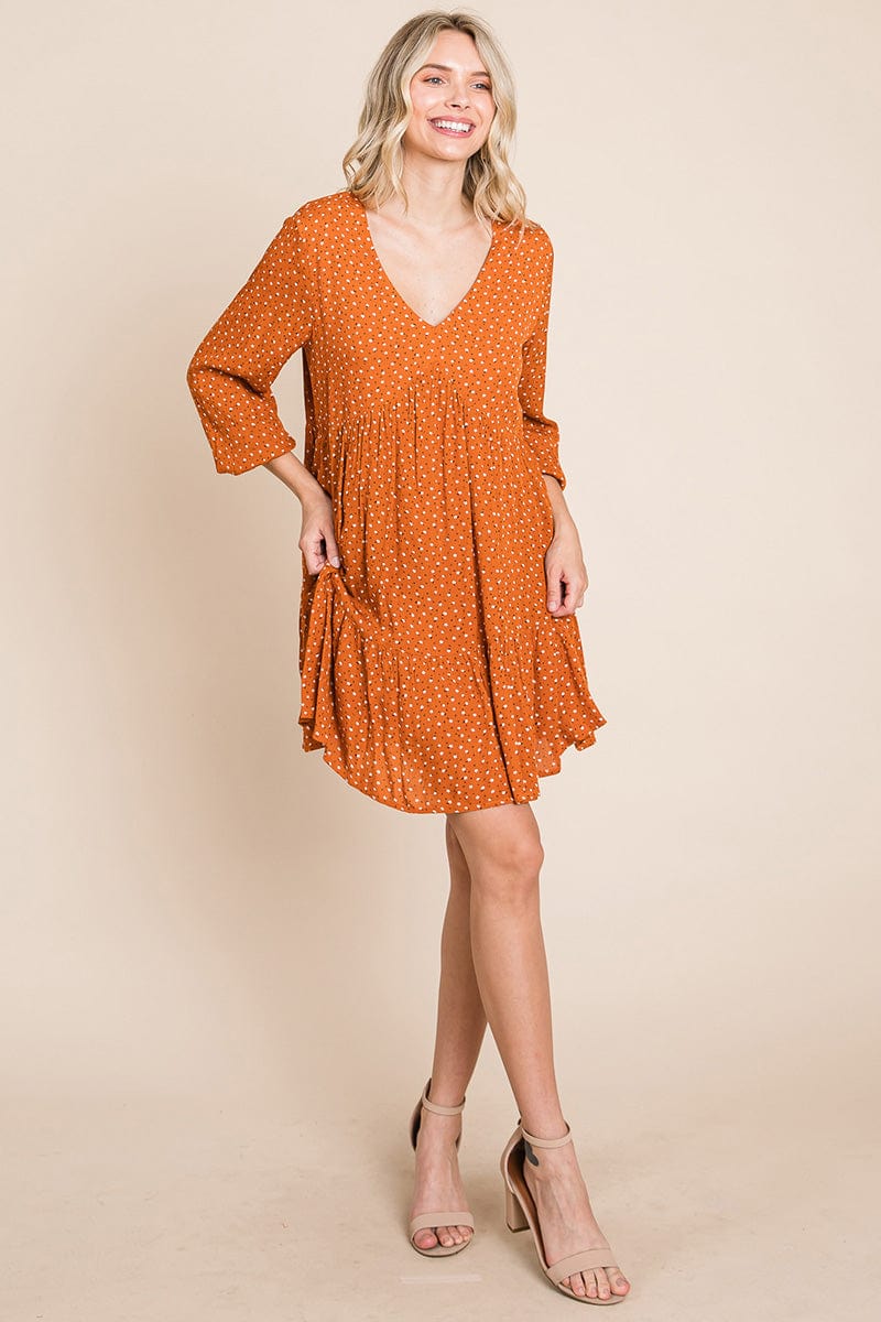 V neck Floral Printed Long Sleeve Pleated Dress | Apparel | Kitchen + Metal