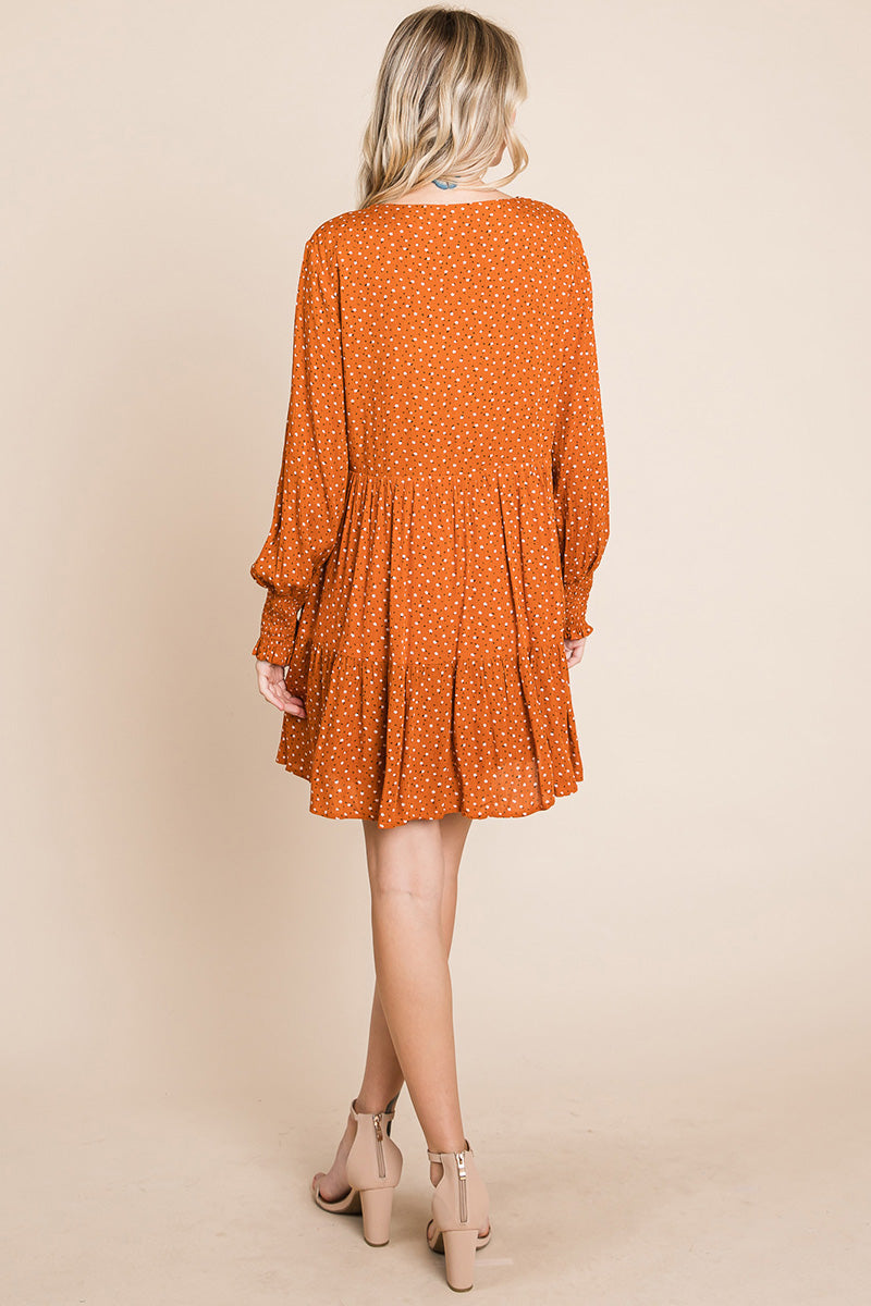 V neck Floral Printed Long Sleeve Pleated Dress | Apparel | Kitchen + Metal