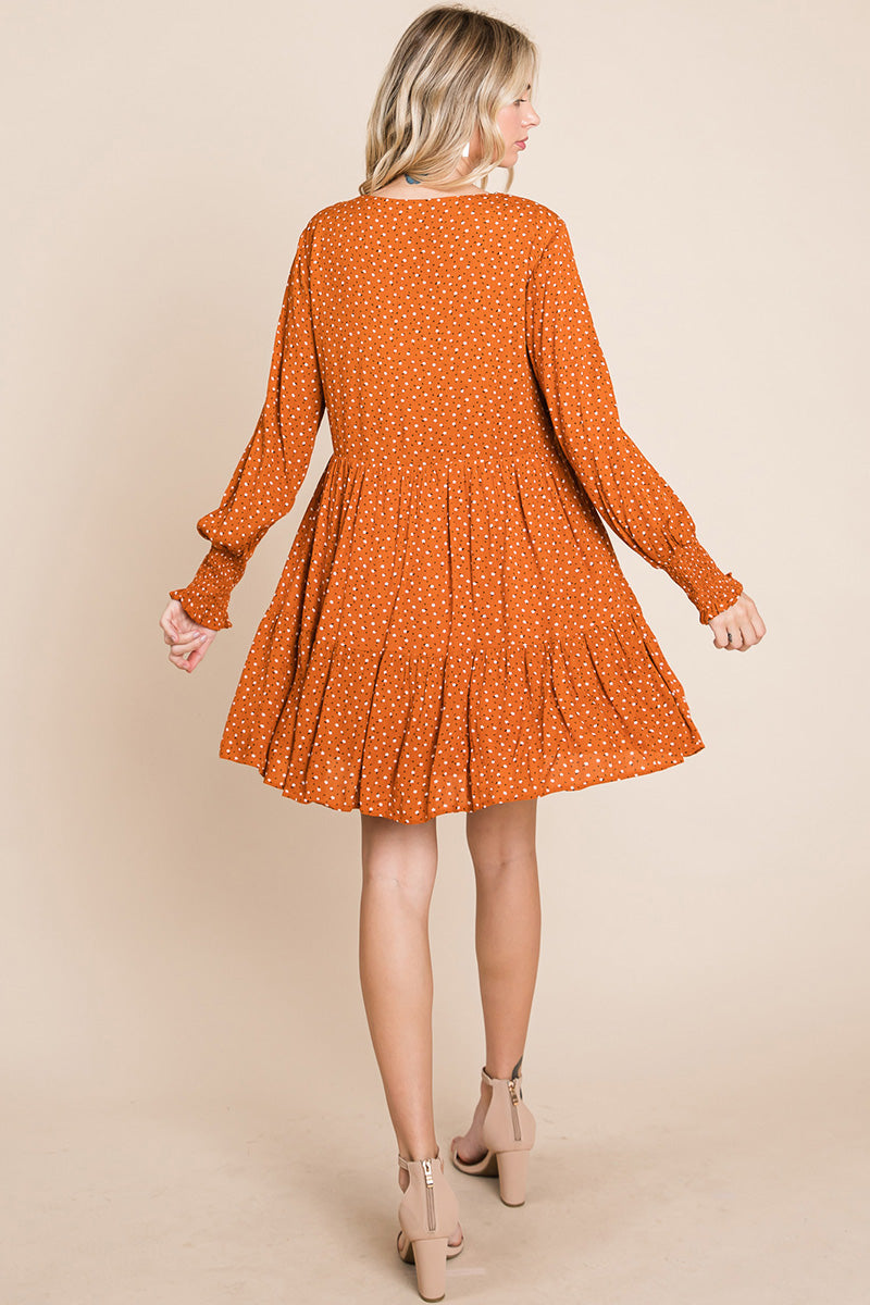 V neck Floral Printed Long Sleeve Pleated Dress | Apparel | Kitchen + Metal
