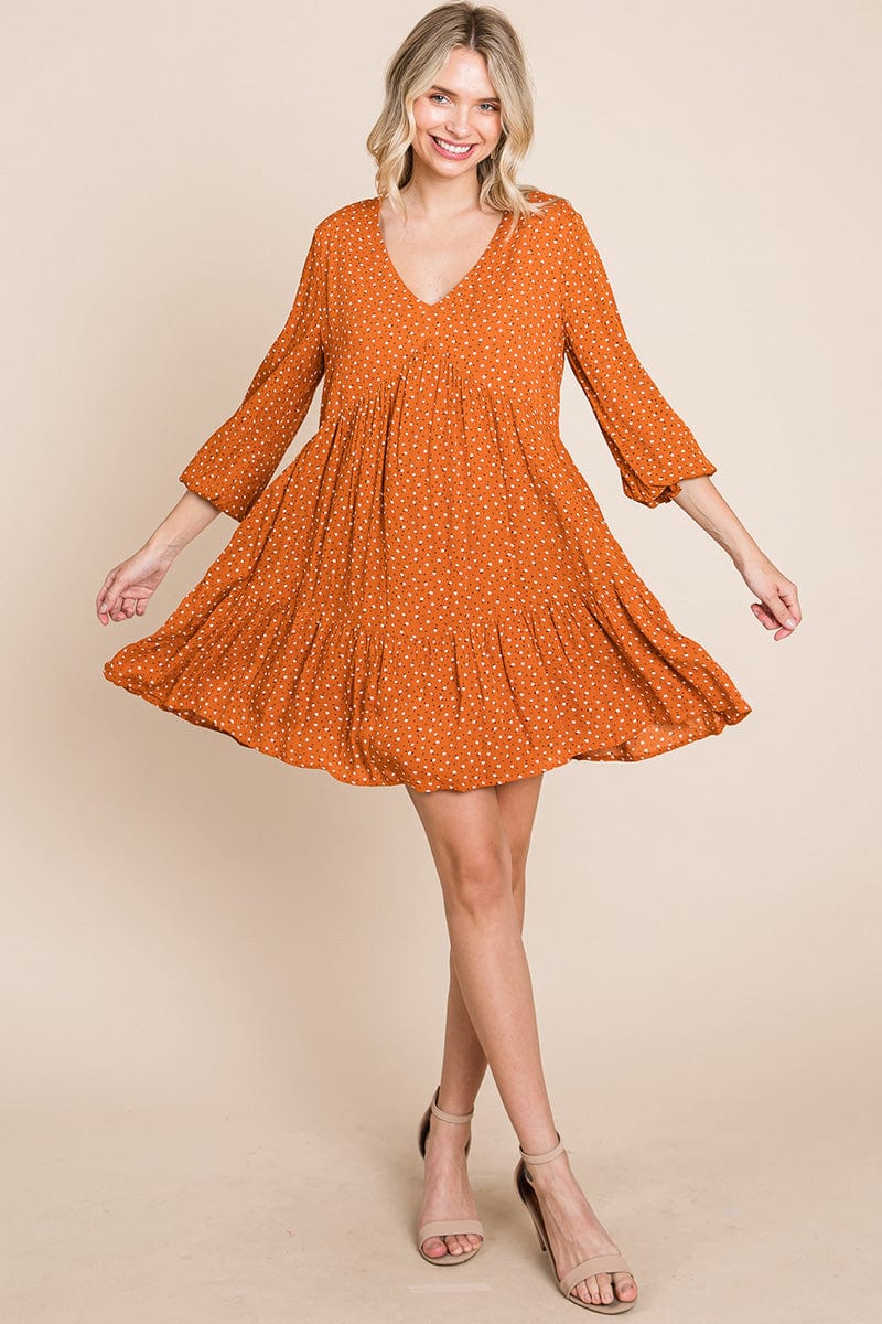 V neck Floral Printed Long Sleeve Pleated Dress | Apparel | Kitchen + Metal