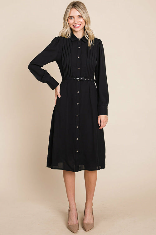 Pintucked Front Button Down Shirtdress with Belt | Apparel | Kitchen + Metal
