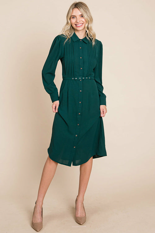 Pintucked Front Button Down Shirtdress with Belt | Apparel | Kitchen + Metal