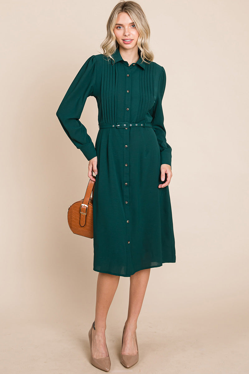 Pintucked Front Button Down Shirtdress with Belt | Apparel | Kitchen + Metal