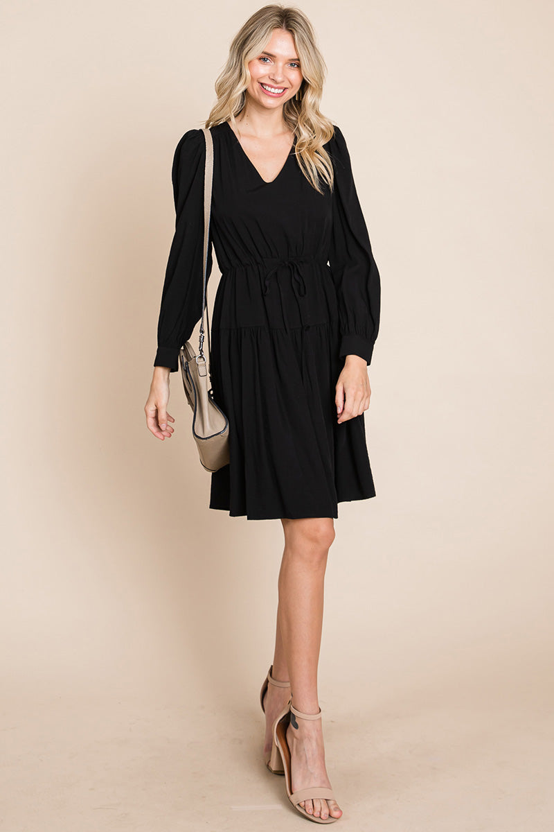 Long Sleeve Tiered Waist String Ruched Dress | Apparel | Kitchen + Metal