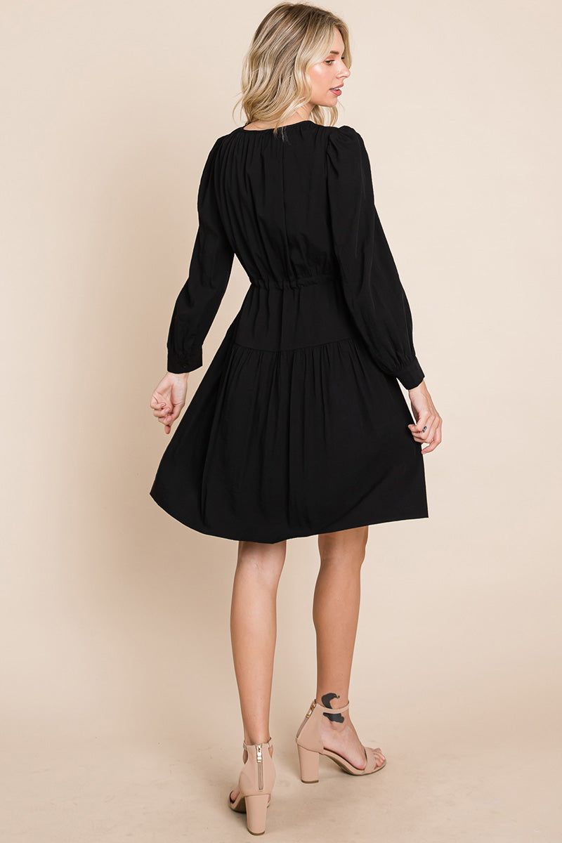 Long Sleeve Tiered Waist String Ruched Dress | Apparel | Kitchen + Metal