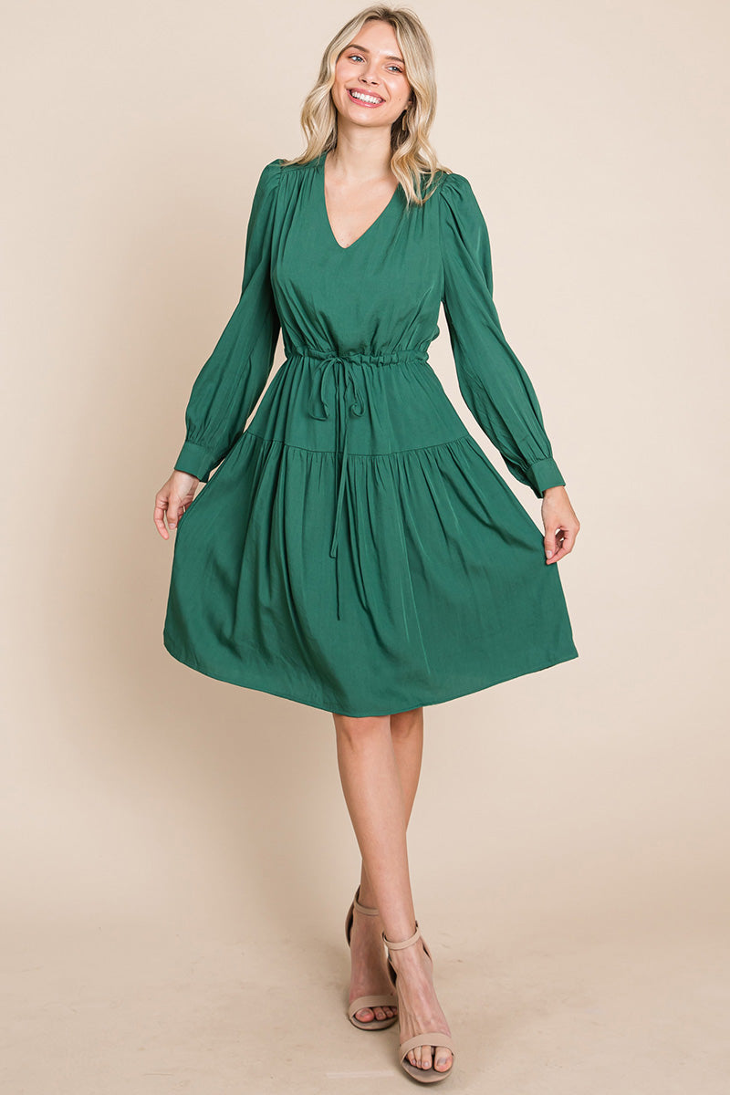 Long Sleeve Tiered Waist String Ruched Dress | Apparel | Kitchen + Metal