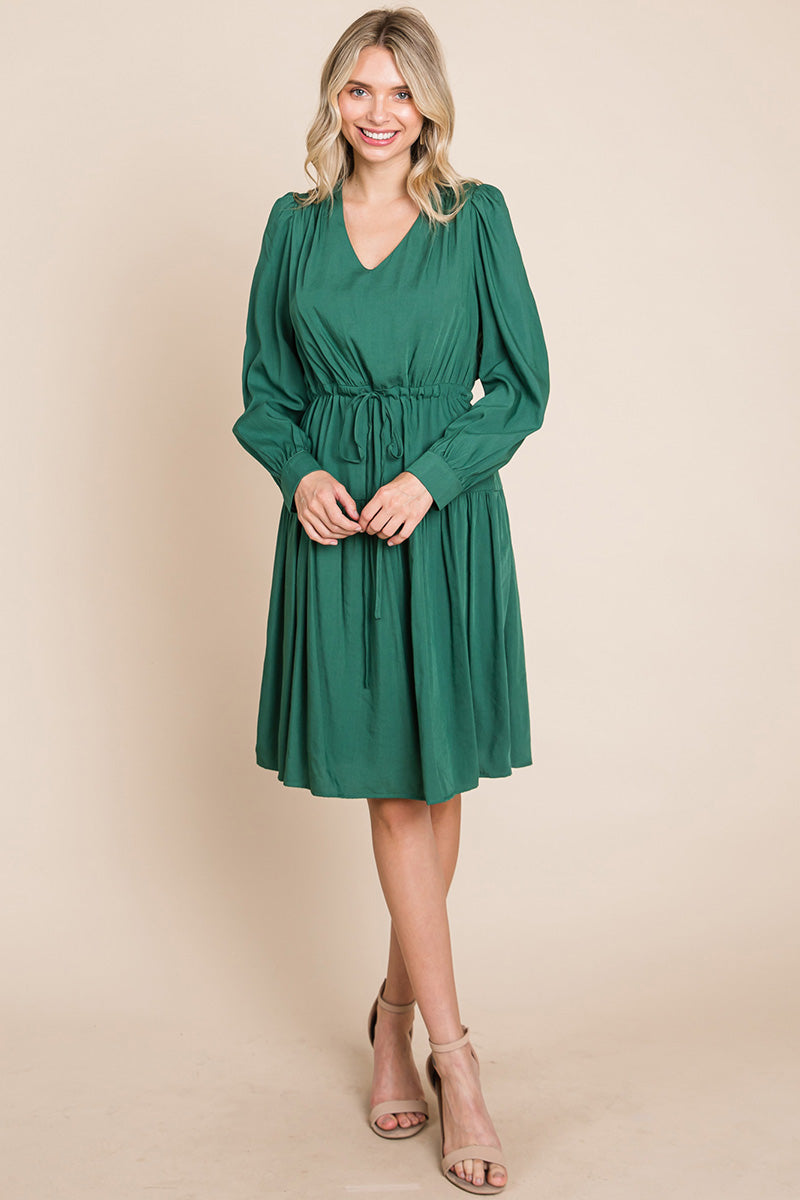 Long Sleeve Tiered Waist String Ruched Dress | Apparel | Kitchen + Metal