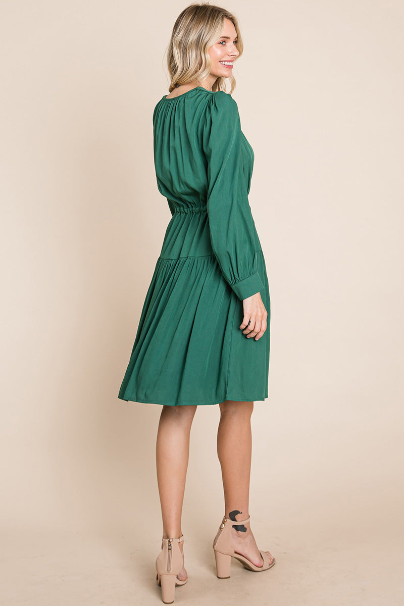 Long Sleeve Tiered Waist String Ruched Dress | Apparel | Kitchen + Metal