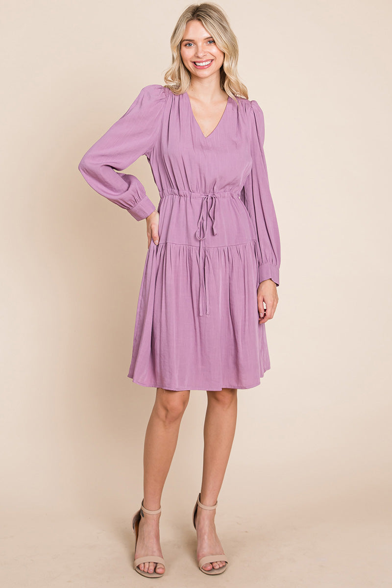 Long Sleeve Tiered Waist String Ruched Dress | Apparel | Kitchen + Metal
