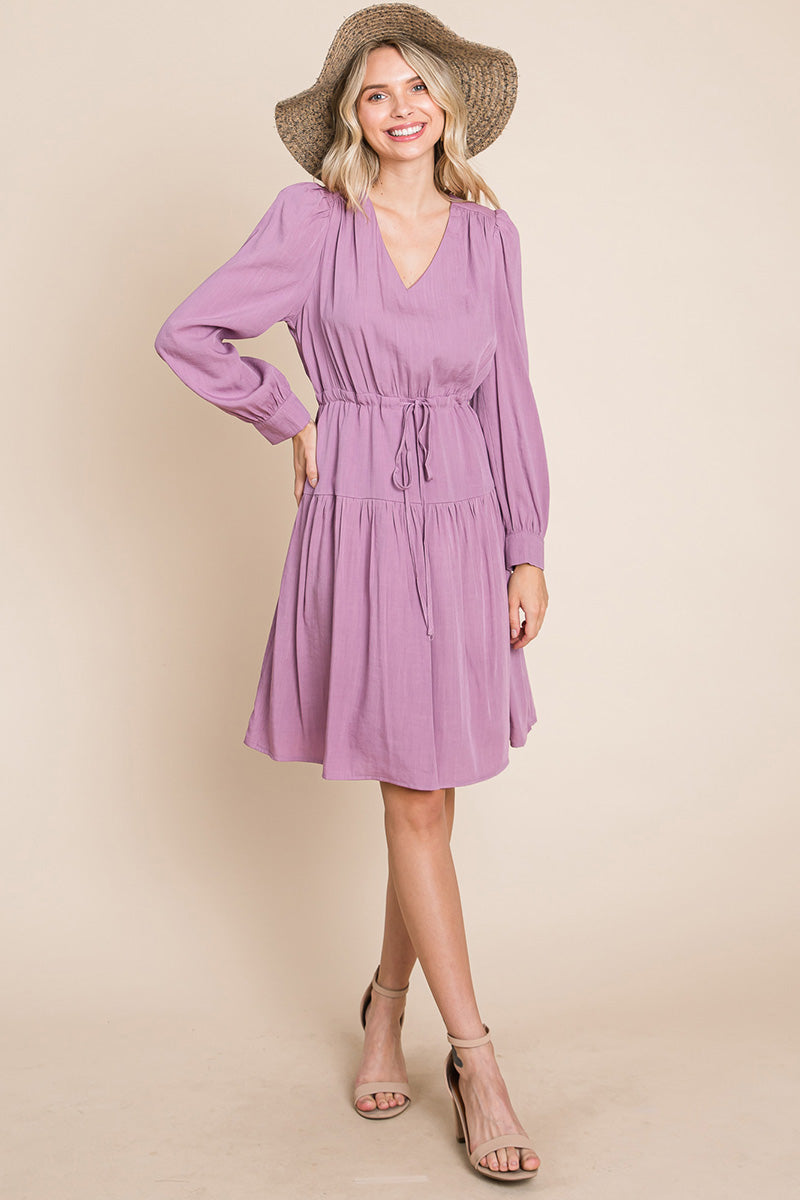 Long Sleeve Tiered Waist String Ruched Dress | Apparel | Kitchen + Metal