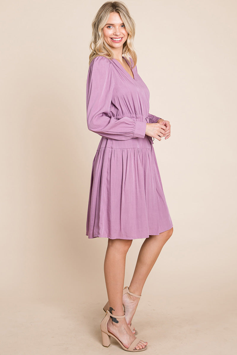 Long Sleeve Tiered Waist String Ruched Dress | Apparel | Kitchen + Metal