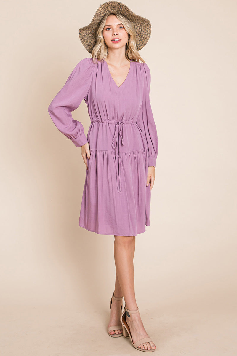 Long Sleeve Tiered Waist String Ruched Dress | Apparel | Kitchen + Metal