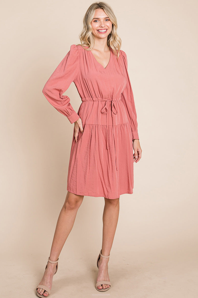 Long Sleeve Tiered Waist String Ruched Dress | Apparel | Kitchen + Metal