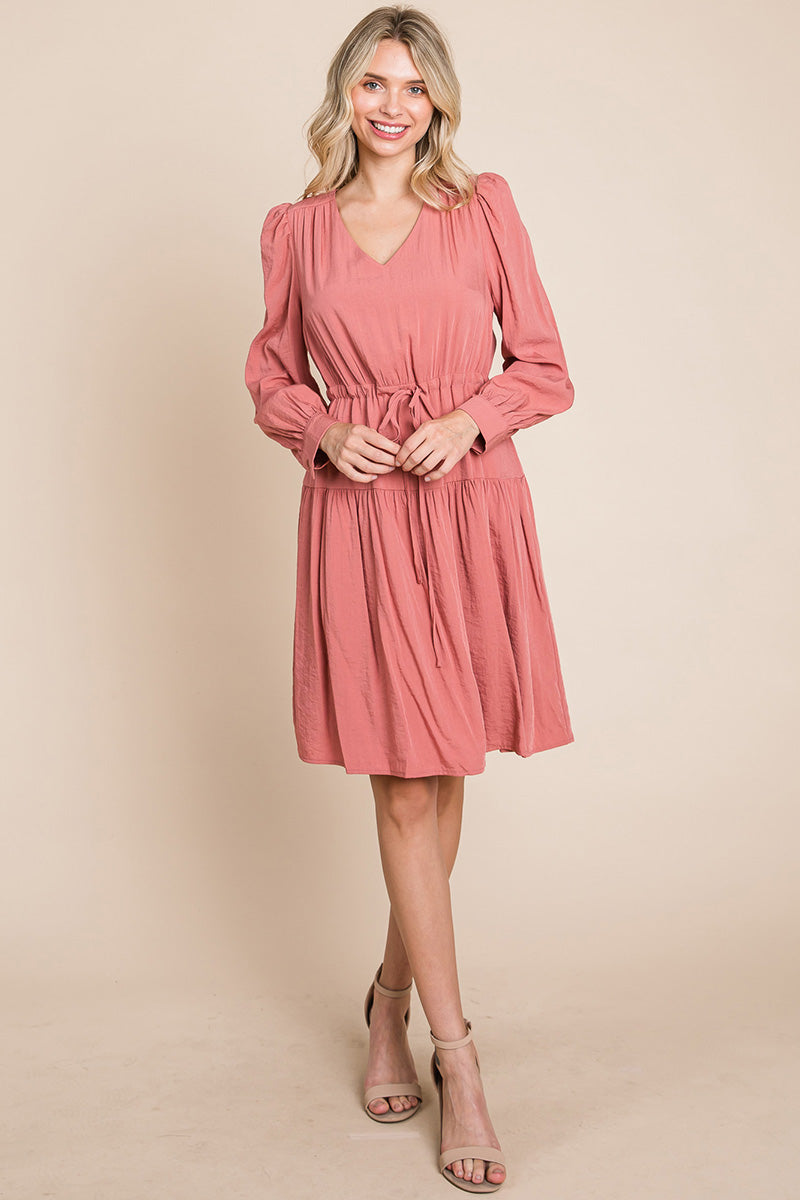 Long Sleeve Tiered Waist String Ruched Dress | Apparel | Kitchen + Metal