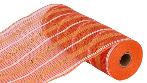 10.25"X10YD POLY/FAUX JUTE/METALLIC MESH ORANGE/WHITE