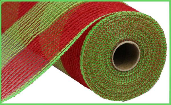 10.25"X10YD FAUX JUTE/PP WIDE STRIPE RED/FRESH GREEN