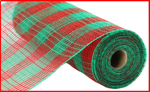10.25"X10YD FAUX JUTE/PP SMALL CHECK RED/EMERALD GREEN
