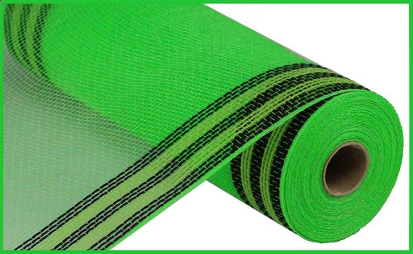 10.25"X10YD FAUX JUTE/PP/BORDER STRIPE LIME/BLACK/FRESH GREEN